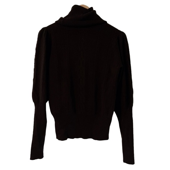 Alice + Olivia Brown Cable Knit Puff Sleeve Cashmere Turtleneck Sweater - Picture 1 of 9
